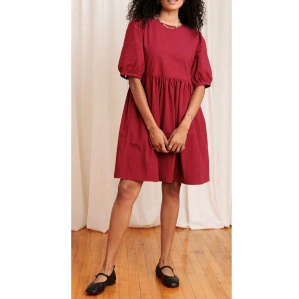 Tradlands Red Cotton Nico Mini Baby Doll Dress Puff Sleeves Medium Minimalist